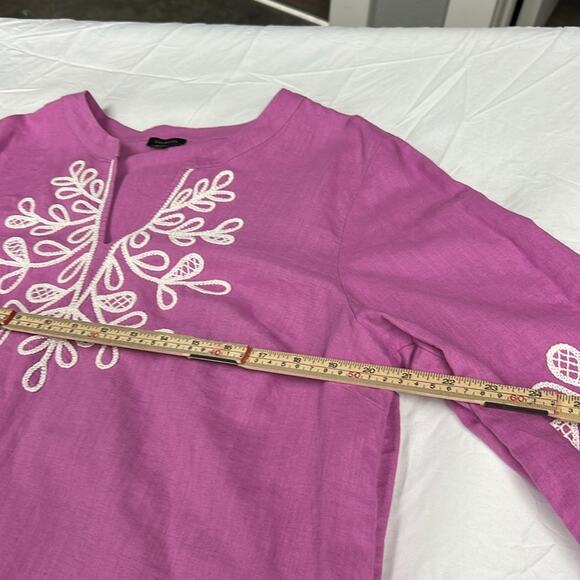 Talbots Embroidered Linen Blend Balloon Sleeve Tunic Size Large Boho Pink Resort - Picture 5 of 8